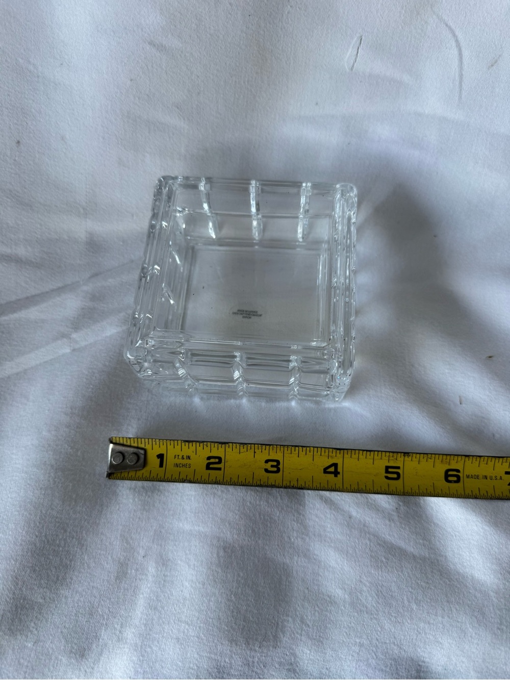 Avon Clear Lead Crystal Square trinket box Printed Backstamp, Made in France